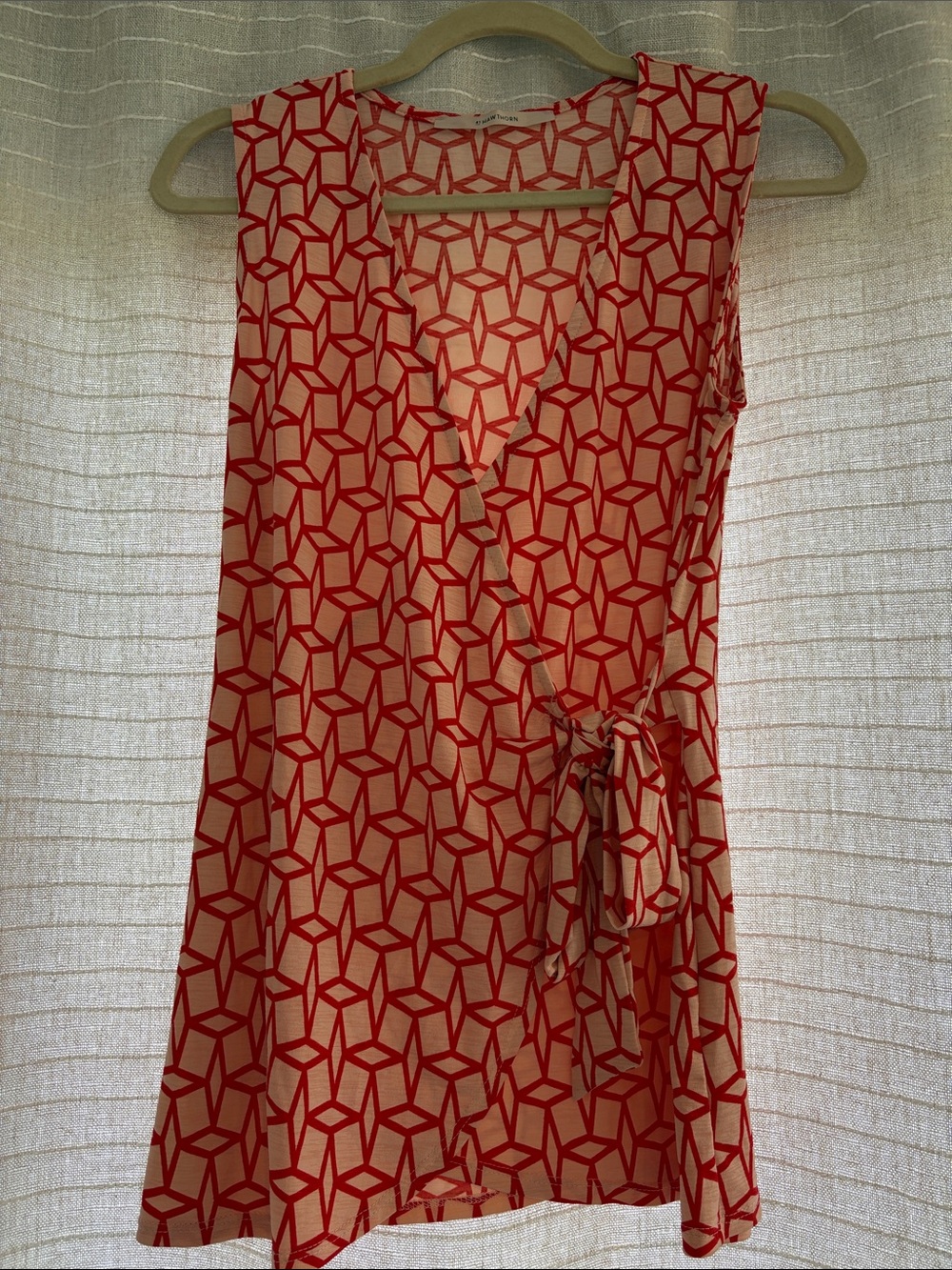 41 Hawthorn Red Geometric Sleeveless Wrap Tunic
